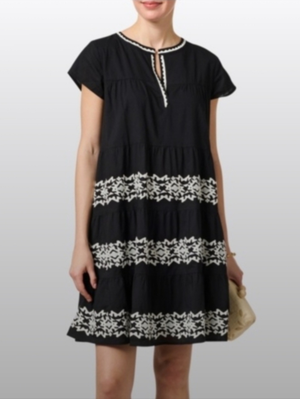 Roller Rabbit Pamela Embroidered Mini Dress Black White Cotton Resort Boho L - Picture 2 of 13